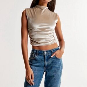 Ivory Velvet Ruched Sleeveless Crop Top Never Worn